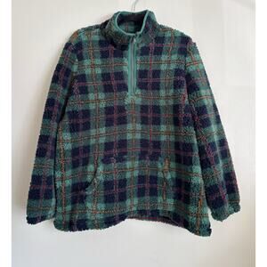 Green and Blue Style & Co. Checkered Plaid Fleece 1/4 Zip Sweatshirt 1X